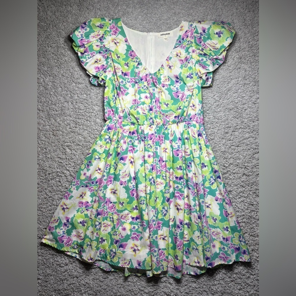 Mittoshop Dress Womens Small Mini Floral Cap Sleeve Ruffles Lined Vneck Flowy